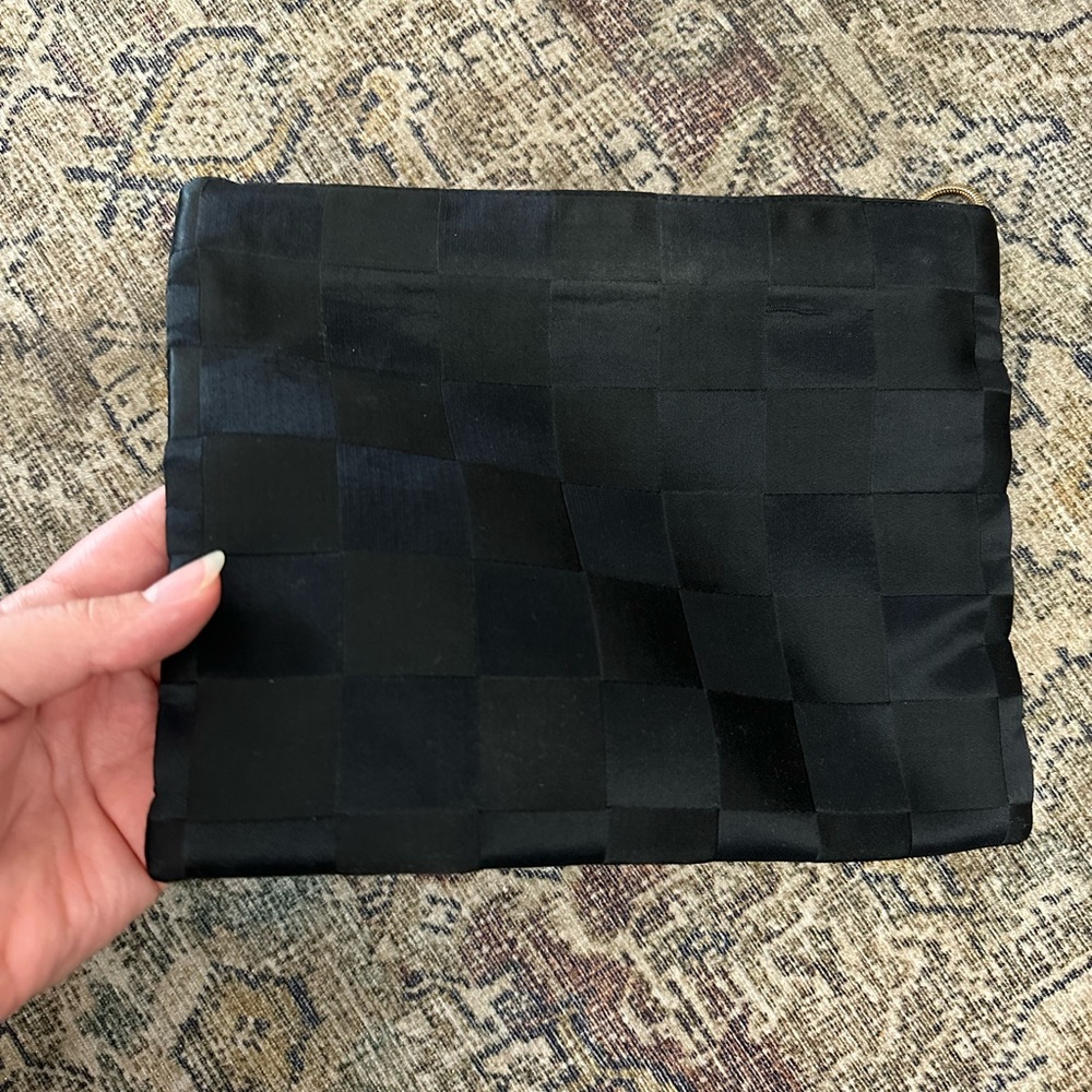 Reva checkered clutch with gold chain strap